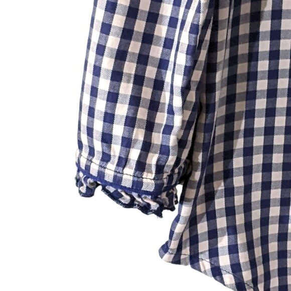 Victoria's Secret Blue Checkered Plaid 3/4 Sleeve 100% Cotton PJ Top Size Medium - Picture 3 of 7